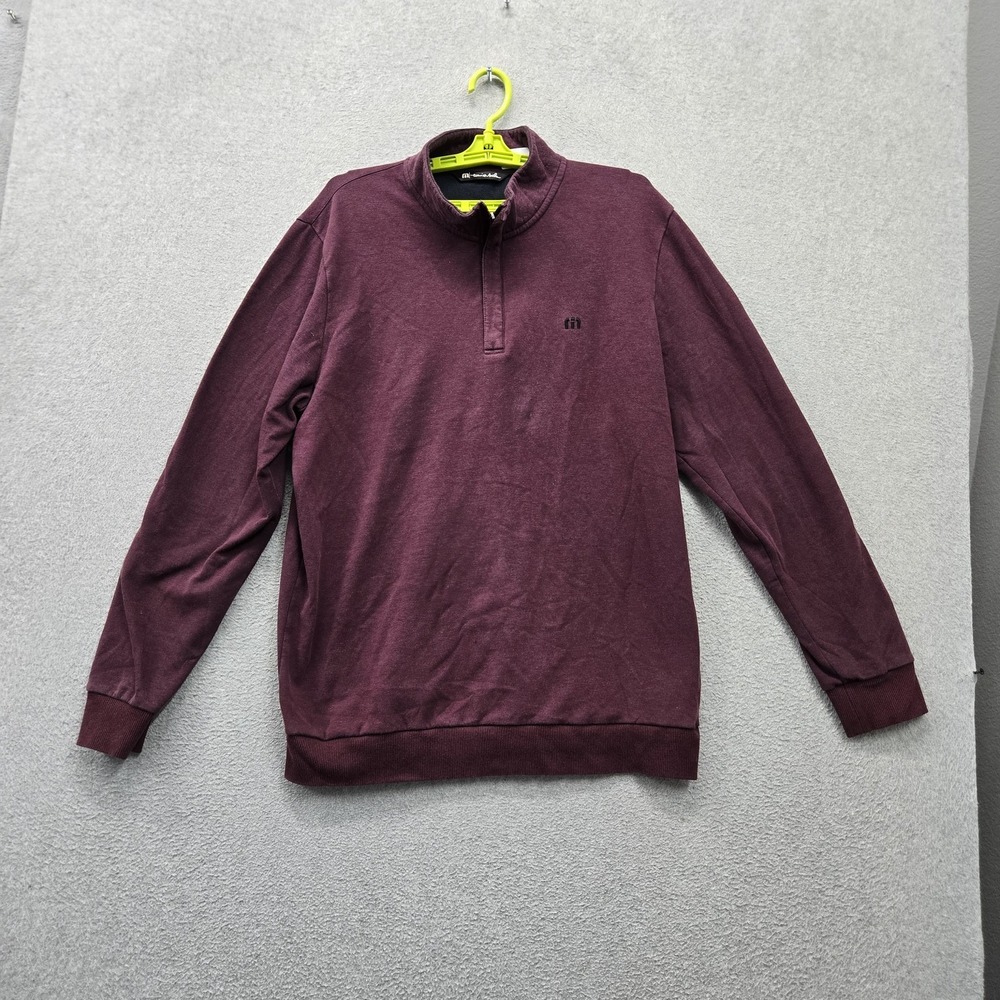 Travis Mathew Men Sweatshirt L Maroon Embroidered Fleece Quarter Zip Zipper Logo